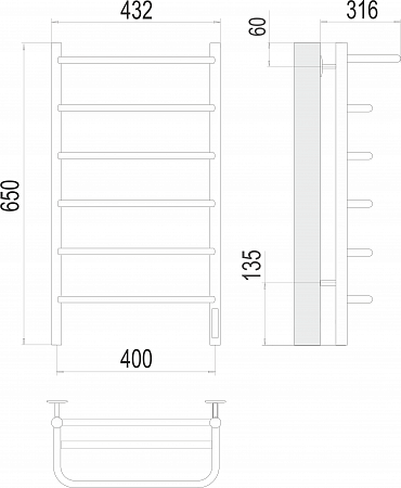 Полка П6 400х650 Электро (quick touch) Полотенцесушитель  TERMINUS Альметьевск - фото 3
