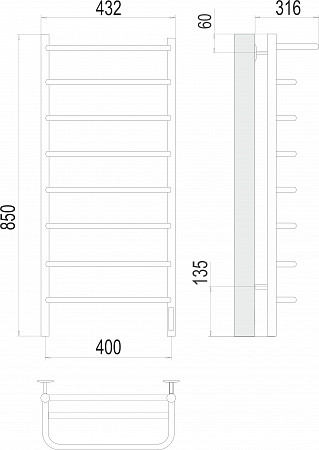 Полка П8 400х850 Электро (quick touch) Полотенцесушитель  TERMINUS Альметьевск - фото 3