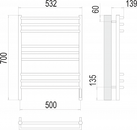 Прато П9 500х700 электро (sensor quick touch) Полотенцесушитель  TERMINUS Альметьевск - фото 3