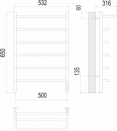 Полка П6 500х650 Электро (quick touch) Полотенцесушитель  TERMINUS Альметьевск - фото 3